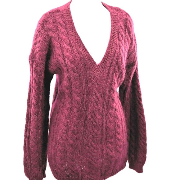 Northern Isles Vintage Mohair Blend Deep V-Neck Cable Knit Pullover Sweater SZ L - Picture 1 of 7
